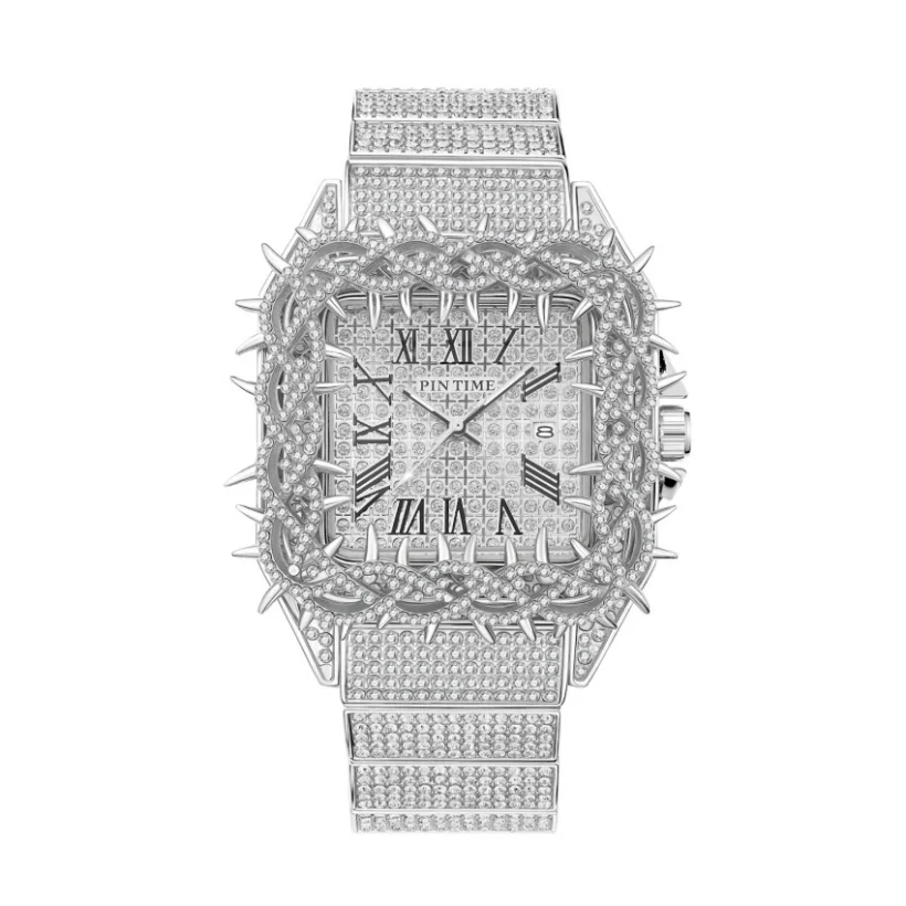Hip Hop Men's Iced-Out Diamond Luxury Quartz Watch with Date Feature