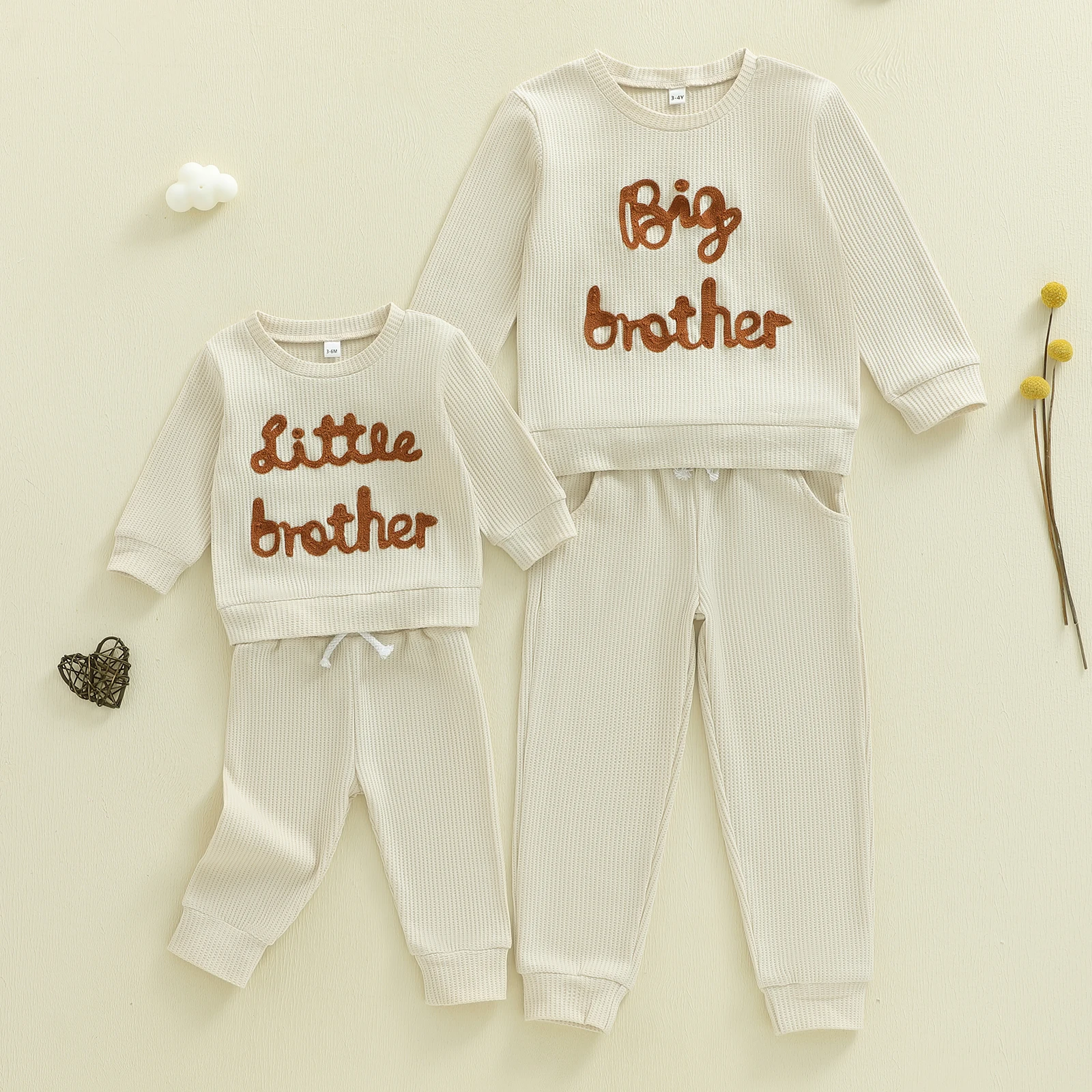 FOCUSNORM 0-5Y Passende Brüder Baby Jungen Kleidung Sets Langarm Brief Stickerei Pullover Tops Elastische Taille Hosen