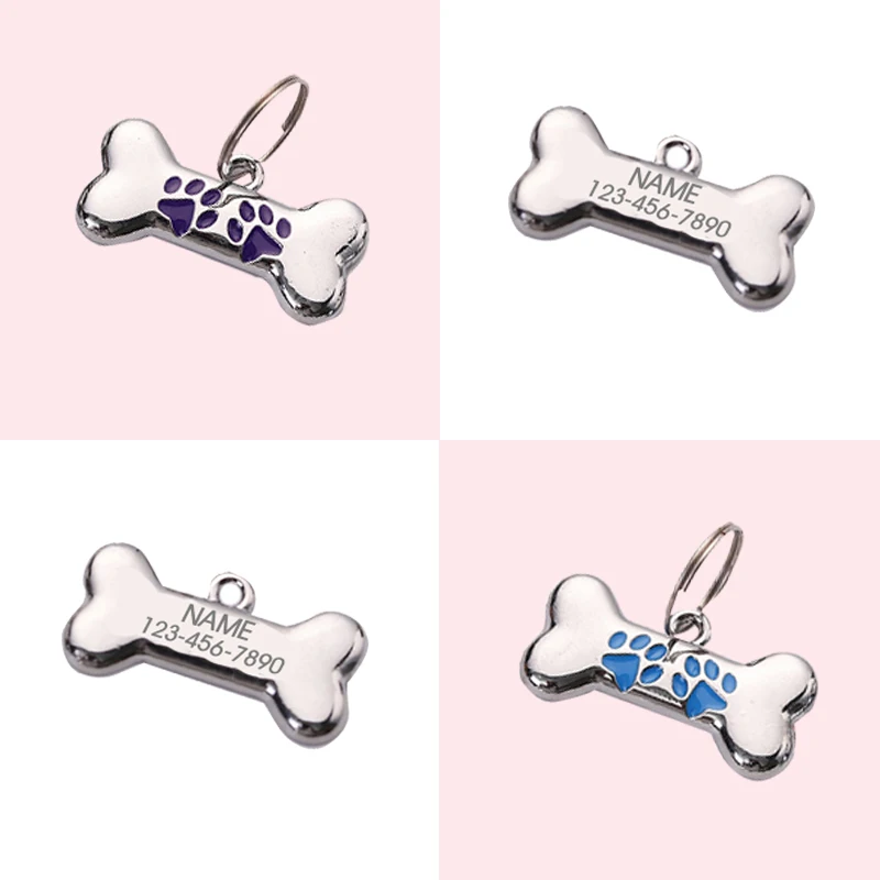 Dog Tag Anti-loss Metal Engraved Identity Nameplate Bone Hanging Ornament Pet Collar