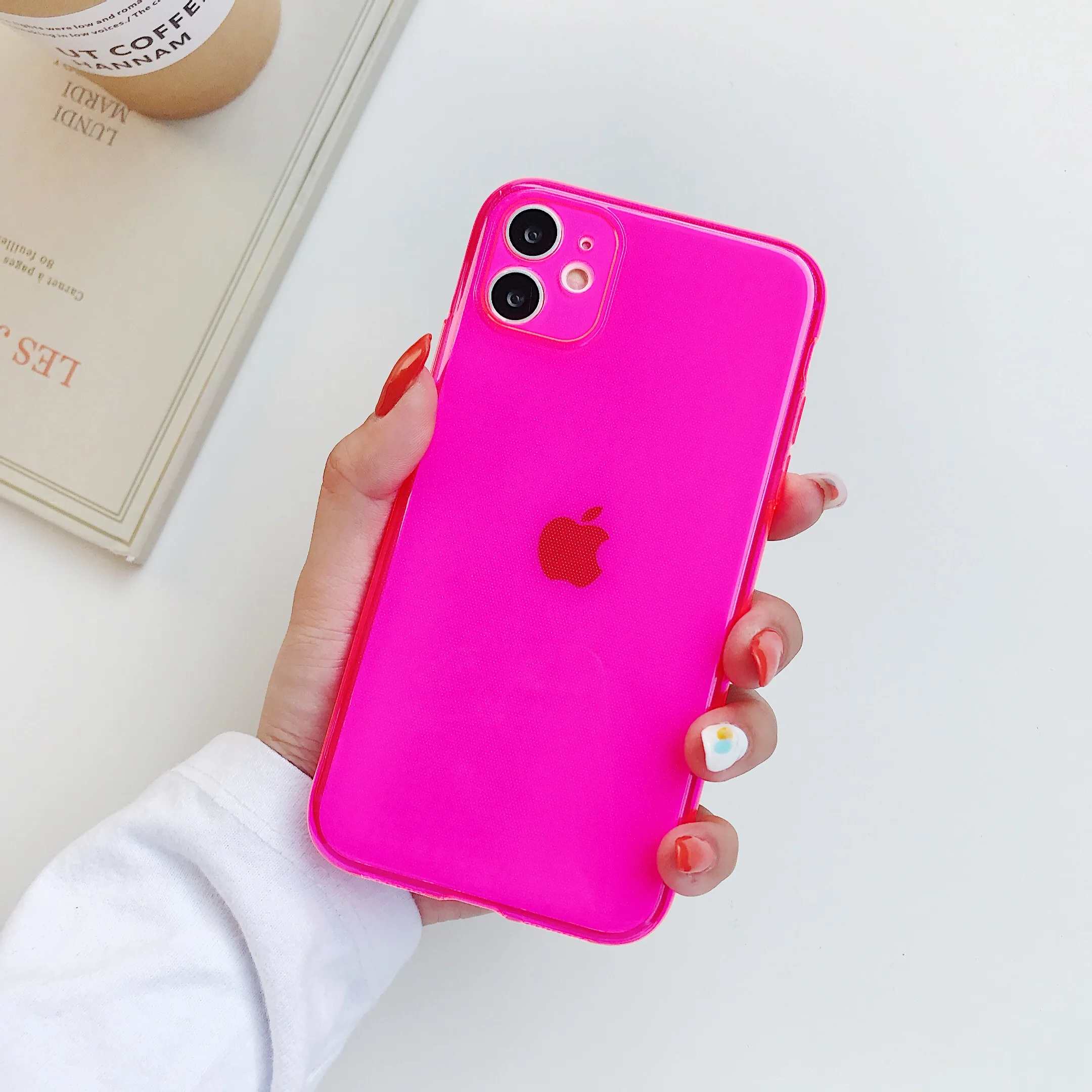Vibrant Neon Fluorescent Soft TPU Phone Case with Clear Transparent Design