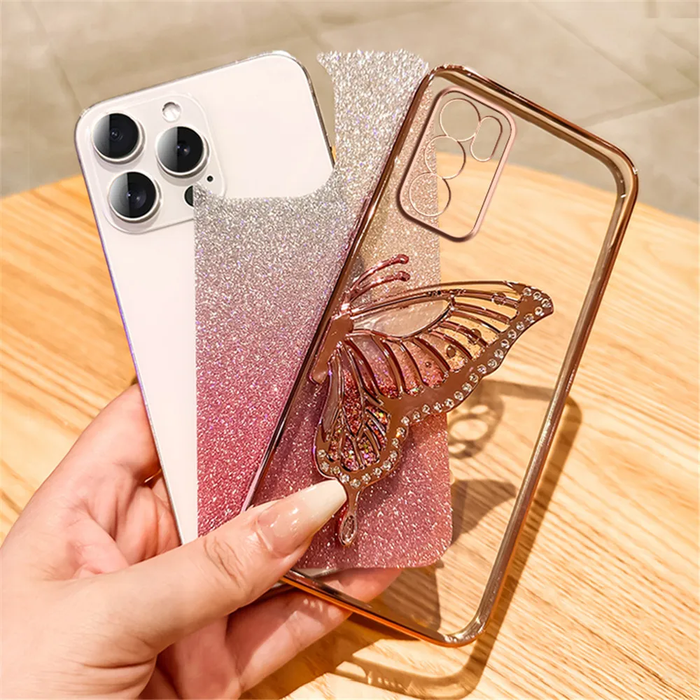 Glitter Butterfly Quicksand Plating Phone Case Cover