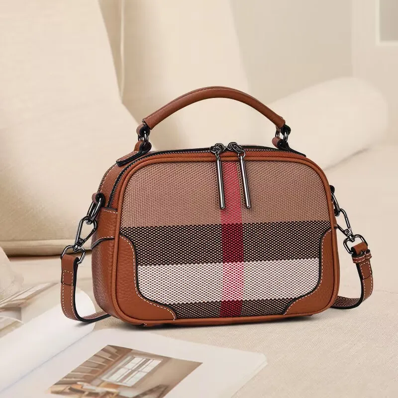 

2023 New Fashion Ladies Crossbody Bag Classic Plaid Canvas With Leather Luxury Shoulder Bag Women's Casual Messenger Bag