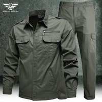 Spring Work Clothing Set Men Tactics Military Cotton Combat Cotton Shirts and Cargo Pants Army Green Causal Loose Suits Summer 1