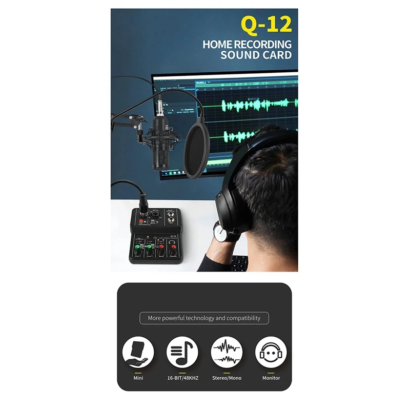 New-A47Q-Professional Audio Mixer Sound Card With Monitor Electric Guitar Live Broadcast Recording For Studio Singing Computer P