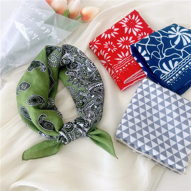 Floral Print Kerchief Square Scarves Bandanas Scarf for Women Neckerchief Cotton Linen Headband Headscarf Hair Band Turban 55cm 5