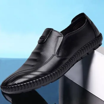 2024 Autumn Casual Men's Shoes Versatile soft leather footwear Fashion comfortable loafers male breathable new flat Zapatos 1