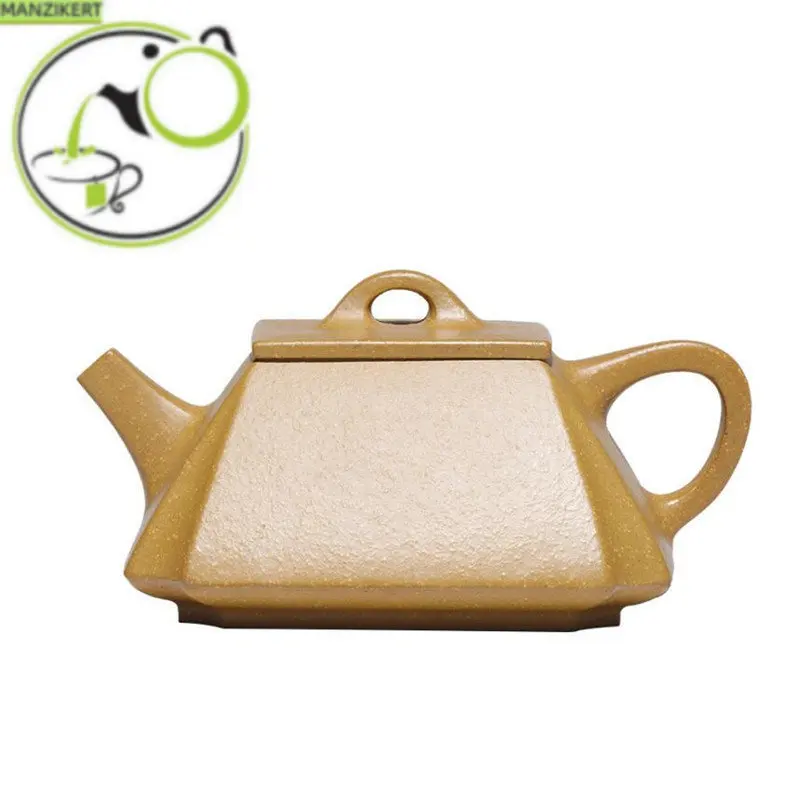 

160ml Chinese Yixing Purple Clay Teapots Famous Handmade Square Tea Pot Raw Ore Gold Section Mud Kettle High-end Zisha Tea Set