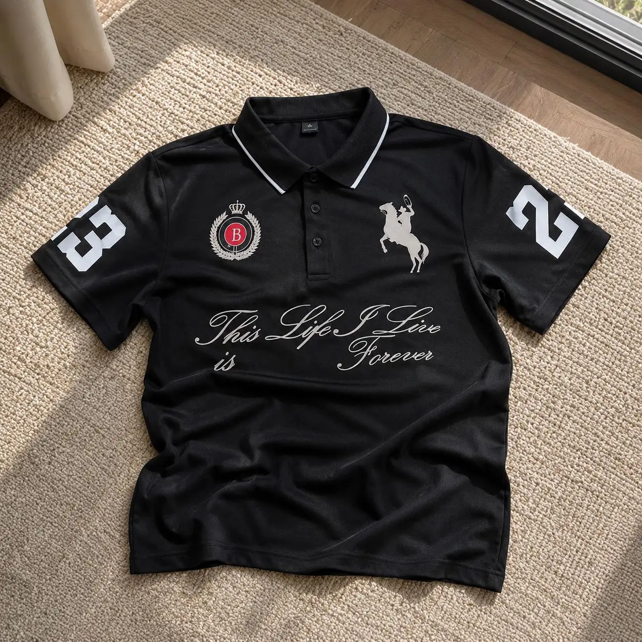 Schwarzes bedrucktes Freizeit-Golfshirt für Herren mit kurzen Ärmeln, luxuriöses Streetwear-Kragen-T-Shirt, Sommermode-Geschenk exklusiv für Männer
