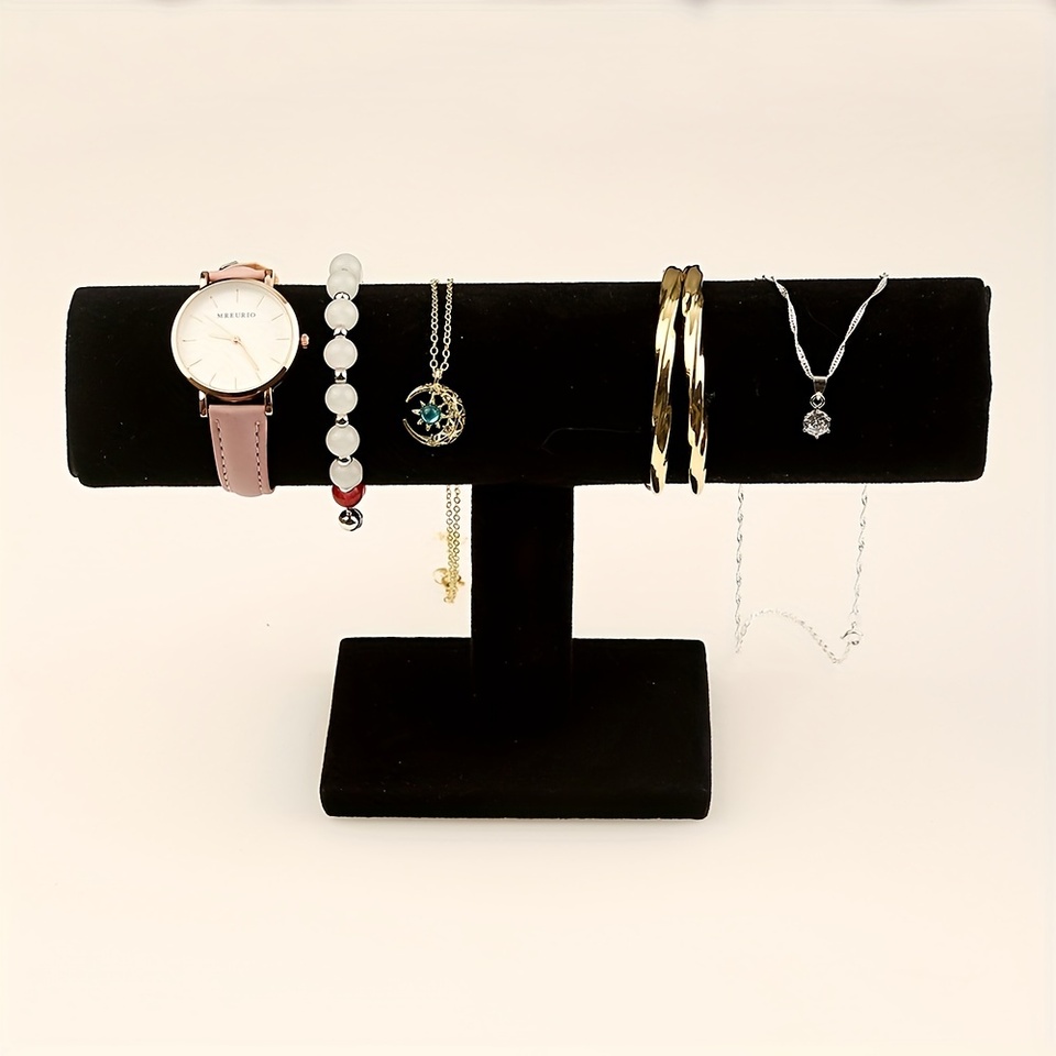 Black Velvet Coil T-Shelf Bracelet Necklace Jewelry Display Organizer Watch Display Stand Bracelet Necklace Jewelry Organizer