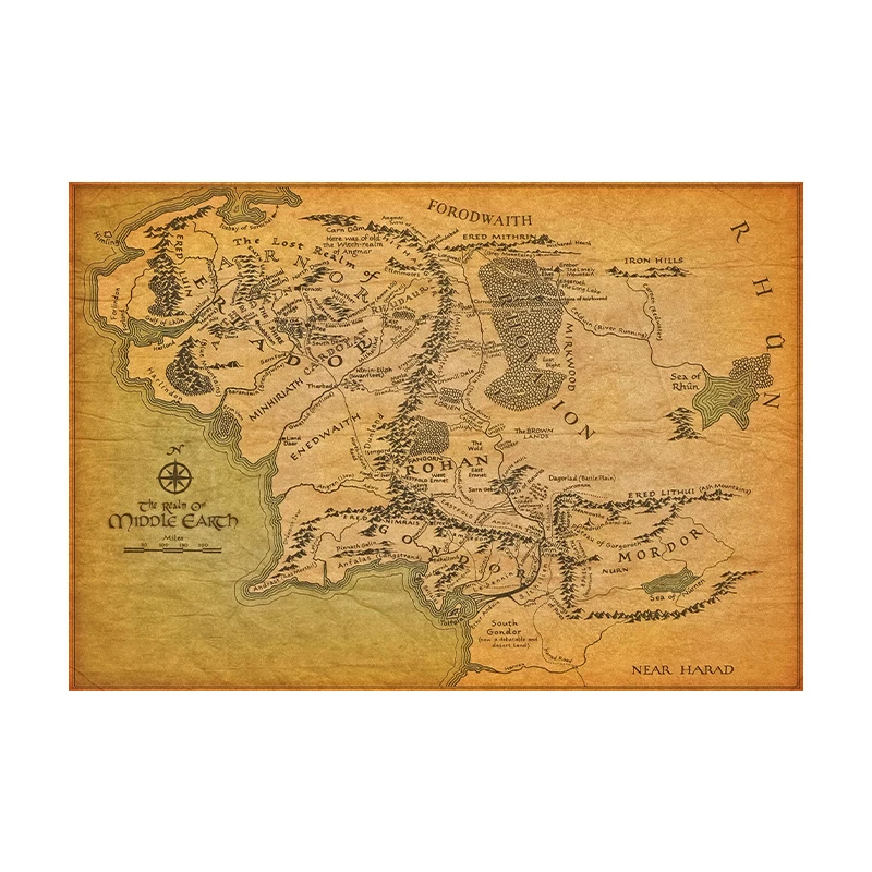 1 Pcs The Rings Middle Earth Map Antique Pirate Treasure Hippie Boho Golden Island Carpet College Dorm Decoration Tapestry