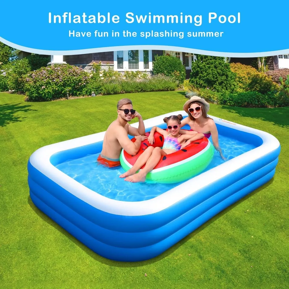 Sumbee Inflatable Swimming Kiddie Pool for Adults Kids Ages 6-12, Size 120" X 72" X 22" Large Blow Up Pool for Family Backyard