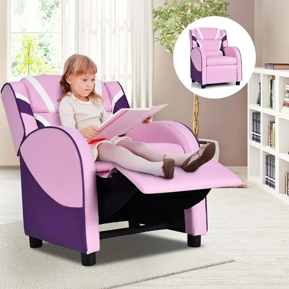 Kids Recliner Sofa, Children Leather Armchair Couch w/Footrest, Headrest, Gaming Reclining Chair for Living Room Nursery 4