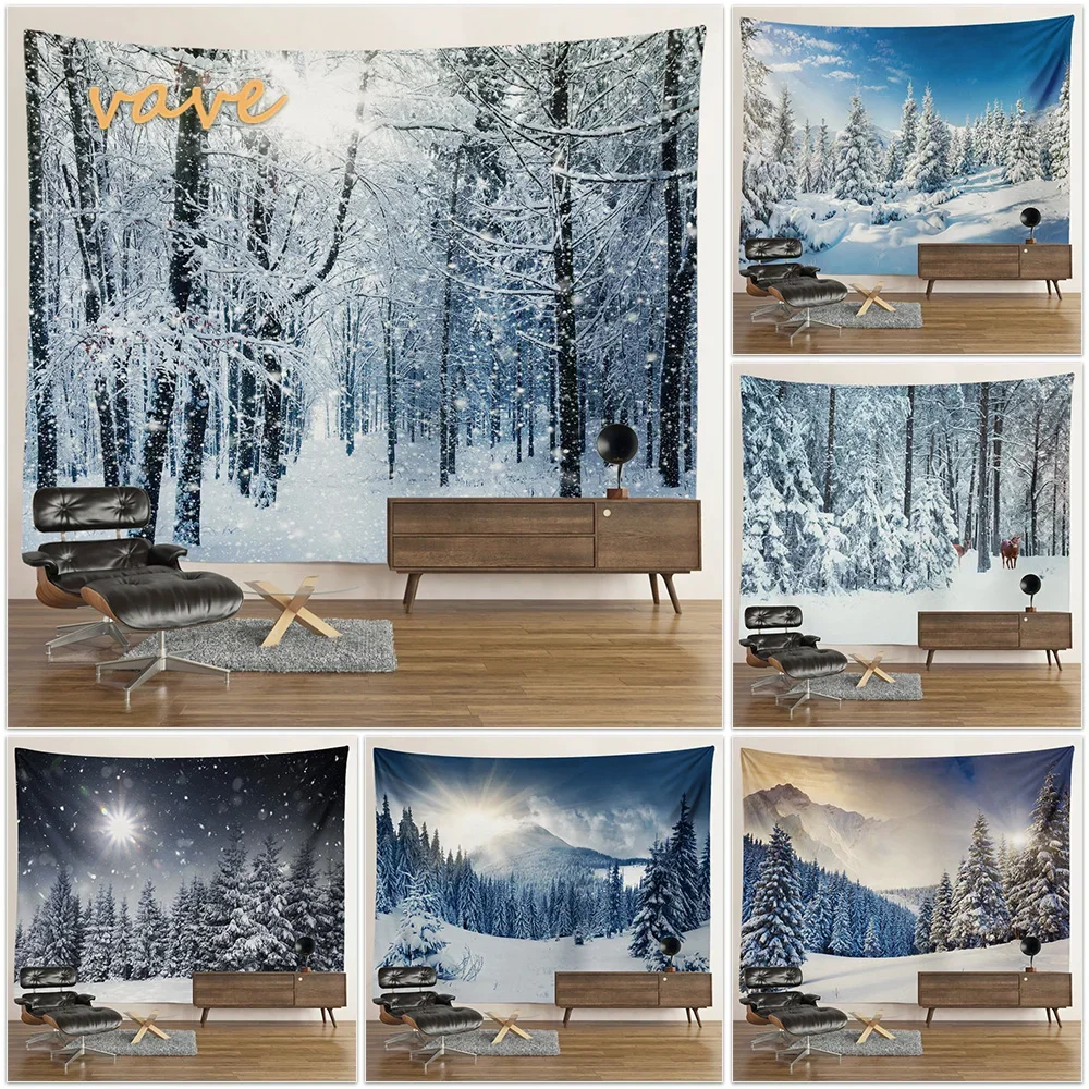 EHOMERY Arazzo Tenda Telo Copri Muro Bella Montagna di Neve Bianco Decorazione Parete per Soggiorno, Camera Letto 300X260Cm