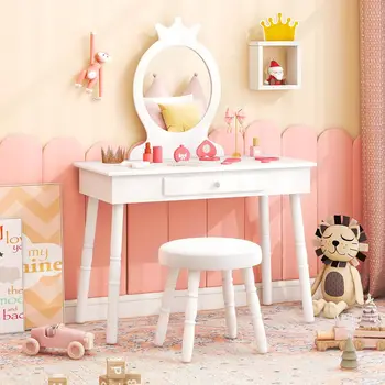 Kids Crown Vanity Set with Mirror & Stool 1