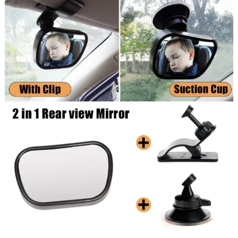 Car Interior Rear View Baby Child Seat Safety Mirror Adjustable Wide-angle 360 Degrees Rotatable with Suction Cup Clip Kit
