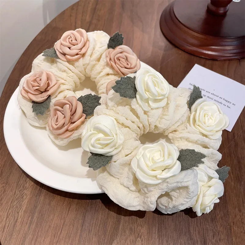 Chic French Floral Oversized Hair Scrunchies - Elegant High Elastic Hair Accessory
