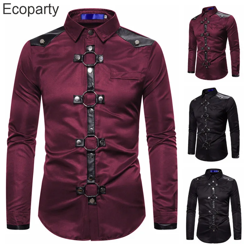 

New Men's Gothic Style Shirt Spring Autumn Long Sleeve Cargo Shirts Korea Fashion Casual Slim Fit Tops Male Clothing 2023