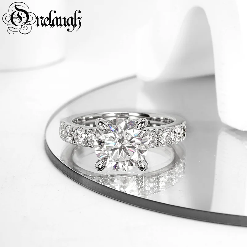 

Onelaugh Real 9.0mm 3.0ct D Color Moissanite Engagement Rings For Women 18K Gold Plated 100% 925 Sterling Silver Wedding Ring