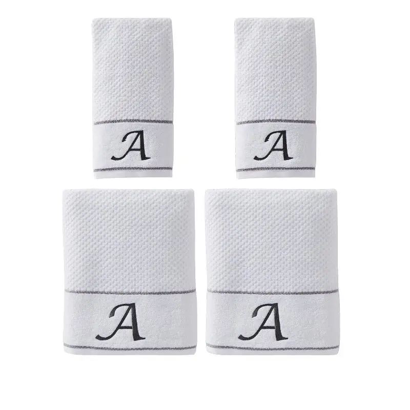 

White Monogram Bath/Hand Towel Set - Set of 4 Towels ("A") - Monogram, Letter "A", Classic, Matching