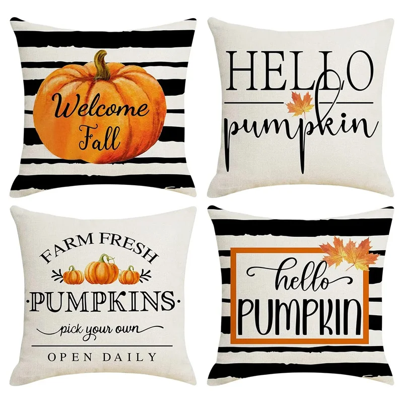 

Thanksgiving Theme Pillowcase Pumpkin Print Collection Cushion Cover for Office Sofa Car 2024 Winter Holiday Home Decor F1175