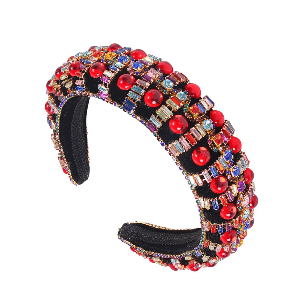 

Full Diamond Wide Brim Headband Cloth Wrapped Headwear Black Bandana Hair Piece