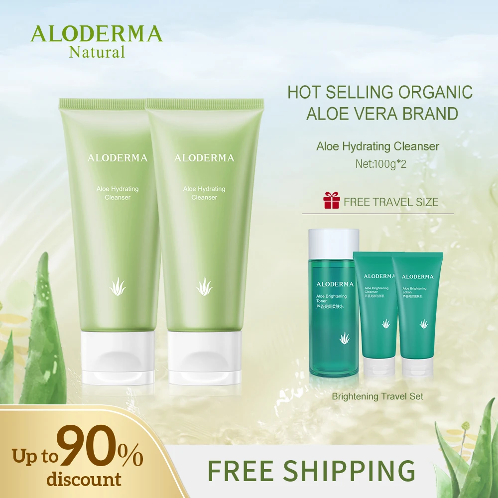 

ALODERMA 2pcs Natural Organic Aloe Vera Hydrating Cleanser 100g Moisturizing Facial Lotion Gentle Cleansing Face Wash Cosmetics