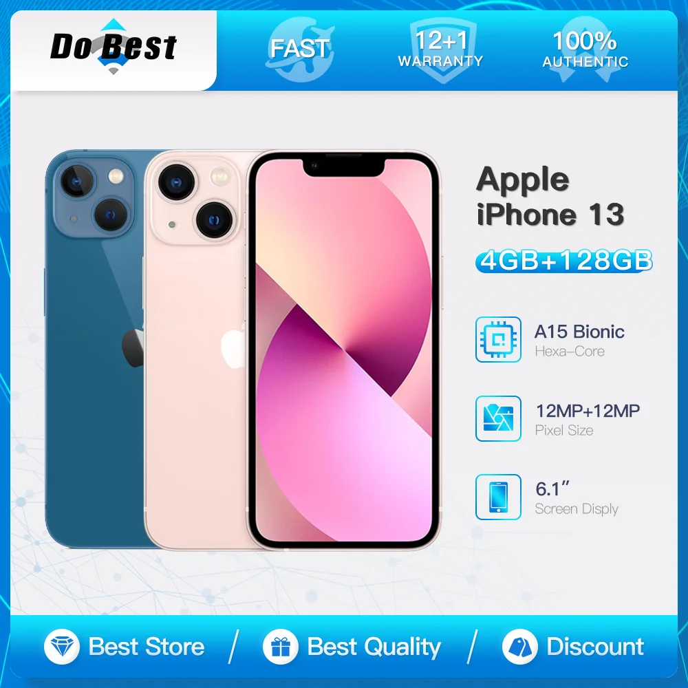 Original Apple iPhone 13 5G Mobile Phone 6.1" XDR OLED 128GB/256GB ROM A15 Bionic Hexa-Core NFC Face ID Unlocked IOS Smart Phone