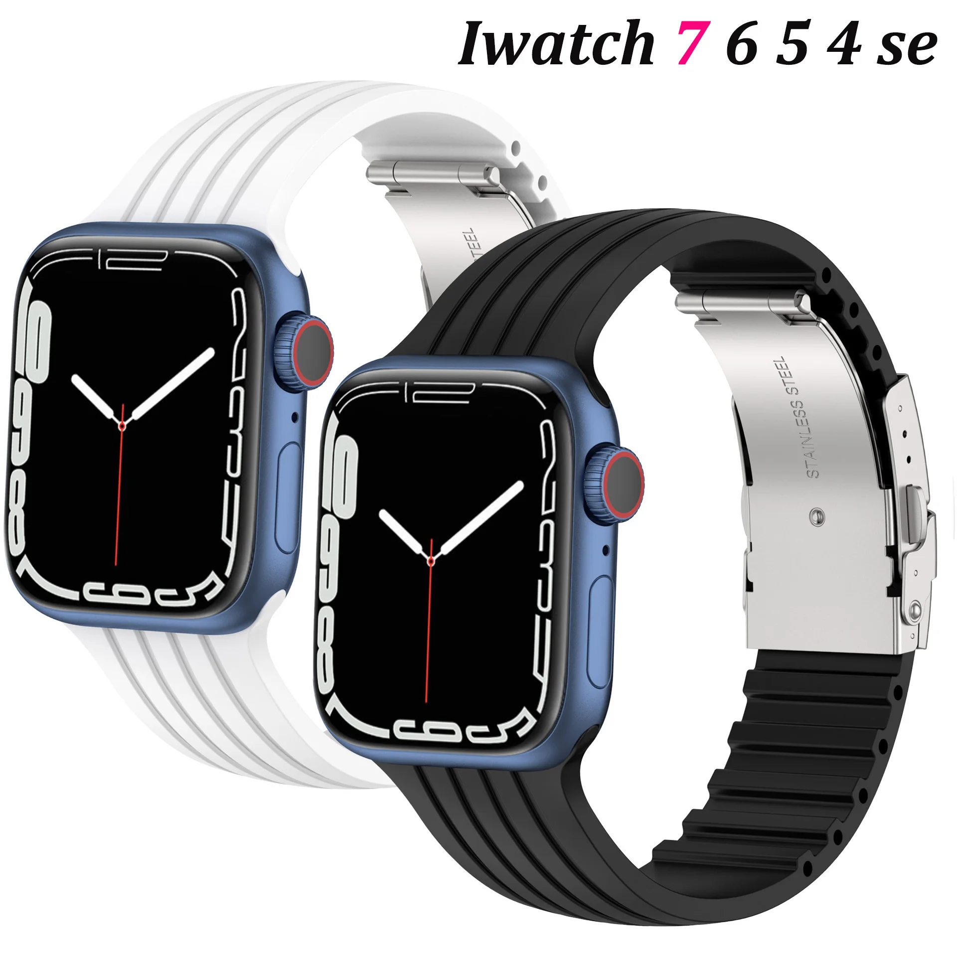Silicone Strap with Metal Buckle For Apple Watch Serie 7 band 44mm 40mm