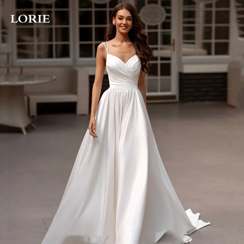 Spaghetti Straps Wedding Dresses A Line V Neck Pleats Bridal Gowns Side Split Wedding Party Gowns Customized