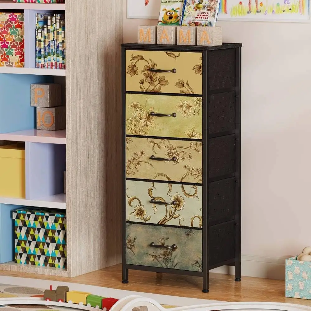 Vertical Dresser for Bedroom, Tall Skinny Storage Tower with 5 Fabric Drawers, Chest of Drawers for Living Room, Dorm, Entryway, - Image 6
