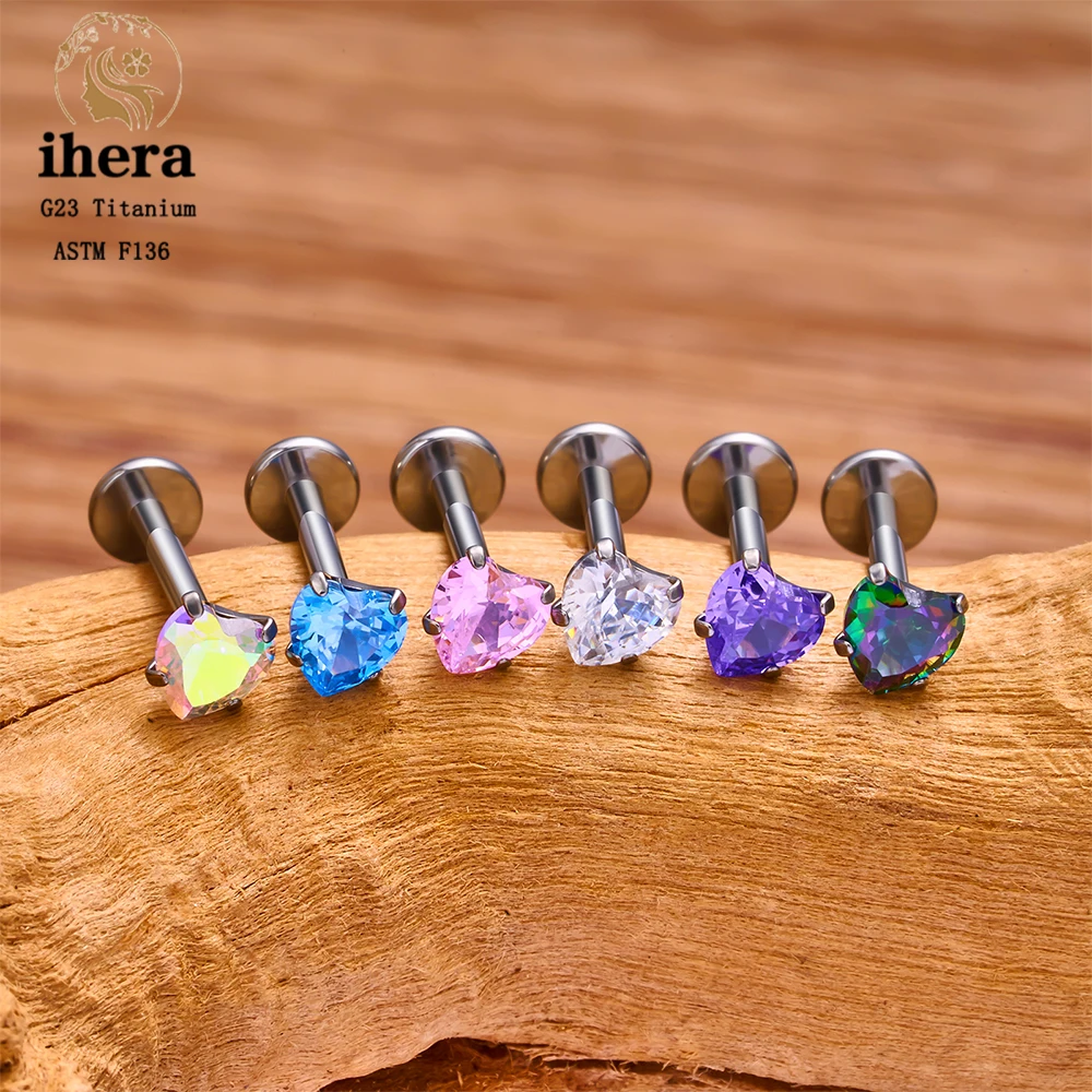 10PCS G23 티타늄 피어싱 Labret 립 링 하트 스터드 귀걸이 CZ 16G 내부 스레드 귀 Tragus 헬릭스 연골 피어싱 쥬얼리