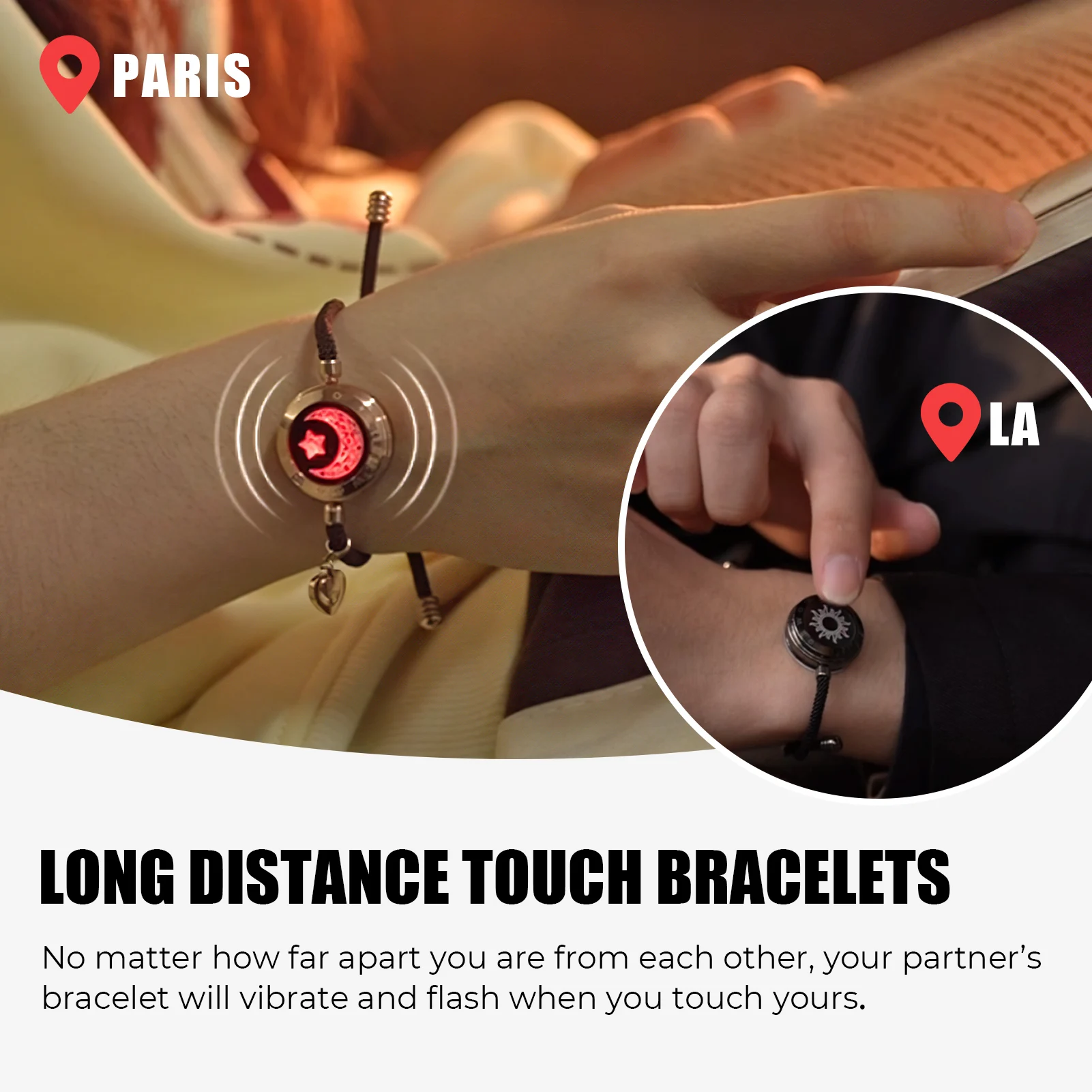 totwoo Touch Single Bracelet Long Distance Touch Bracelet Light up and Vibration Relationship Love Baracelet Smart