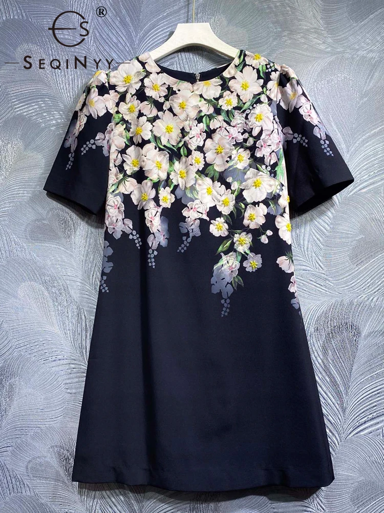 

Женское мини-платье с коротким рукавом SEQINYY, элегантное винтажное повседневное ТРАПЕЦИЕВИДНОЕ ПЛАТЬЕ с цветочным принтом и бусинами, лето-весна