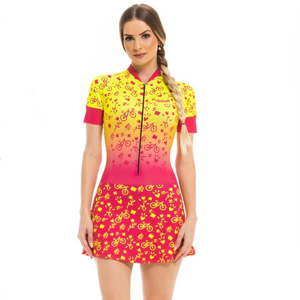 16-Dymilla Macaquinho Saia Vrouwen Feminino Saia Fiets Triathlon Handertrui Rok Jurk Julatspak Maillot Ciclismo Vestidro
