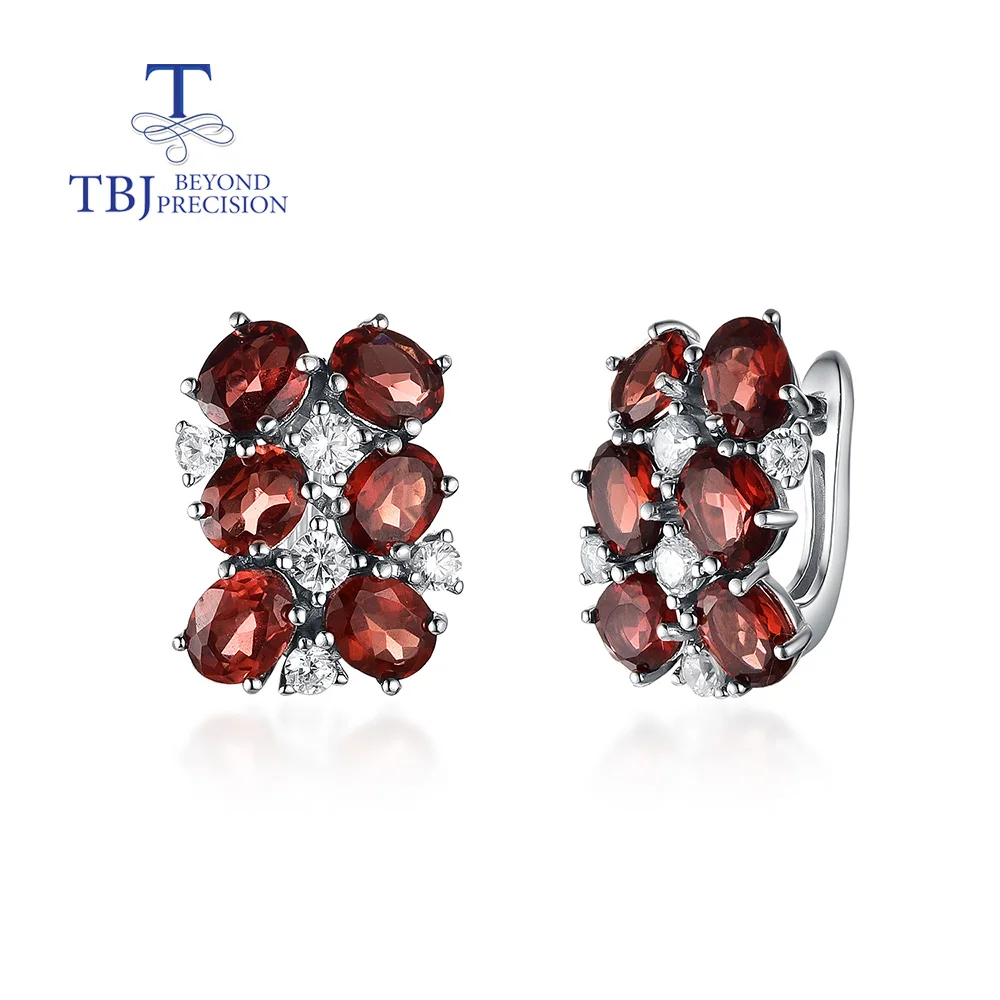 

Natural gems Red garnet Earrings simple design 925 silver fine jewelry for women Black Friday or Christmas gift tbj