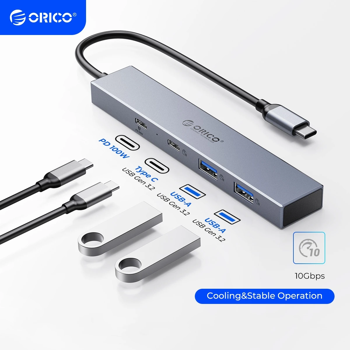 Orico-usb Tipo-c Hub Adequado para pc Acessórios de Computador Adaptador Otg Compatível com pd 100w sd tf Splitter Macbook 10gbps