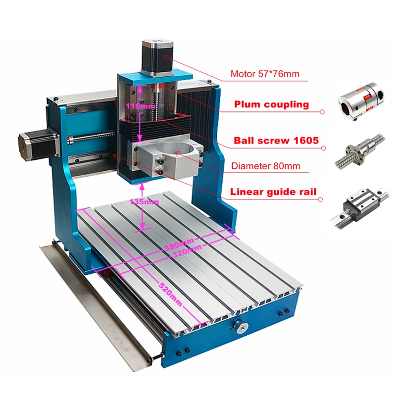 LYBGACNC 3-Achsen-CNC-Rahmen mit Motoren, linearer Führungstyp, Aluminiumlegierung, T-Tisch für DIY-Gravierfräsmaschine – Detail 8