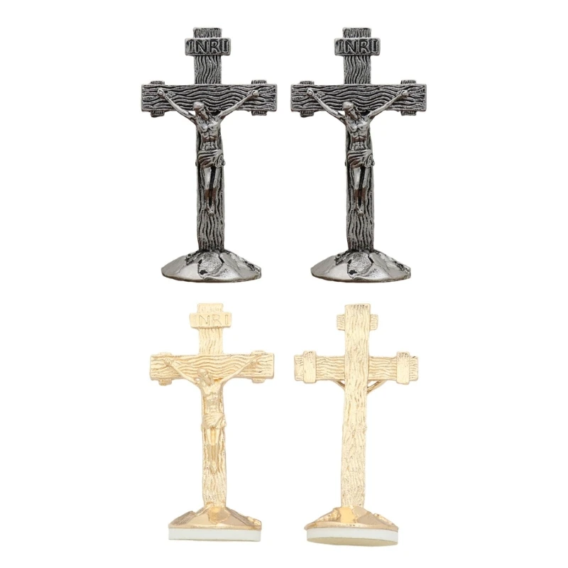 

C7AD Exquisites Metal Tabletop Crucifix Figurine Unique Stylish Designs Enhances Living Space Enthusiasts Collection