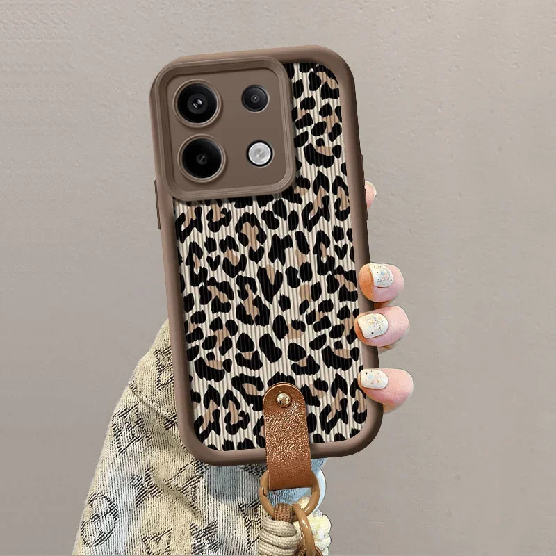 Leopard Print Shockproof Wrist Chain Case with Hang Strap Lanyard