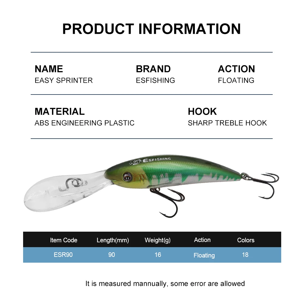 ESFISHING Wobbler Pike Fishing Bait 90mm 16g Floating Minnow