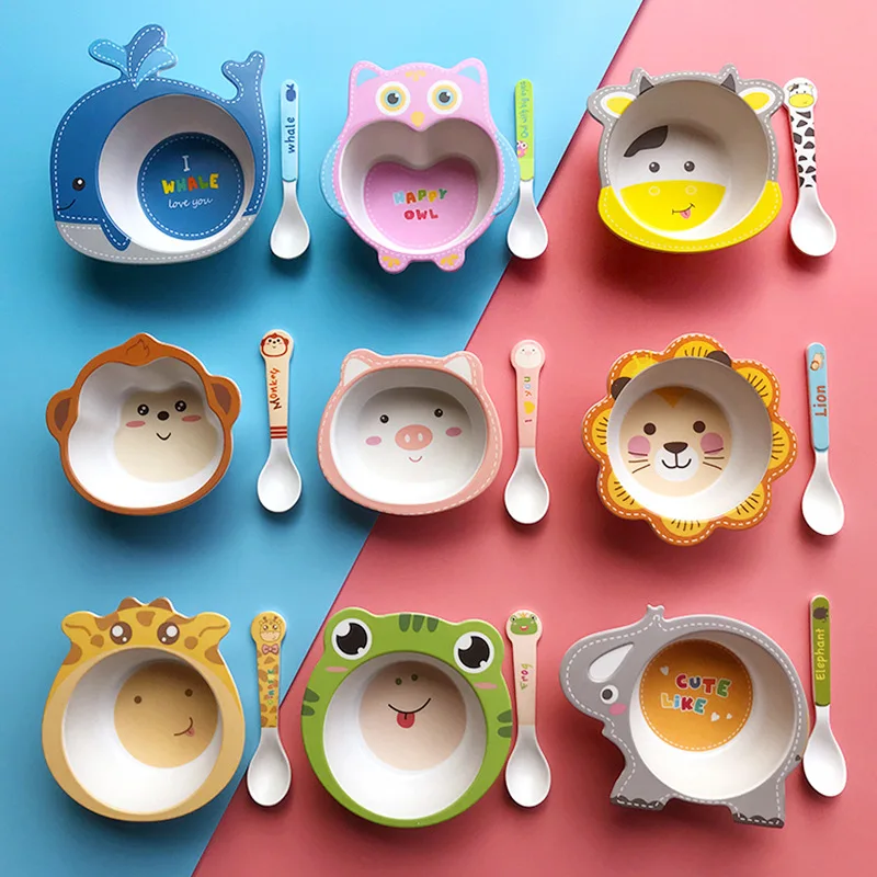 

Bamboo fiber tableware cute cartoon bowls and spoons set home baby dinner bowl small children auxiliary food rice bowl soup bowl