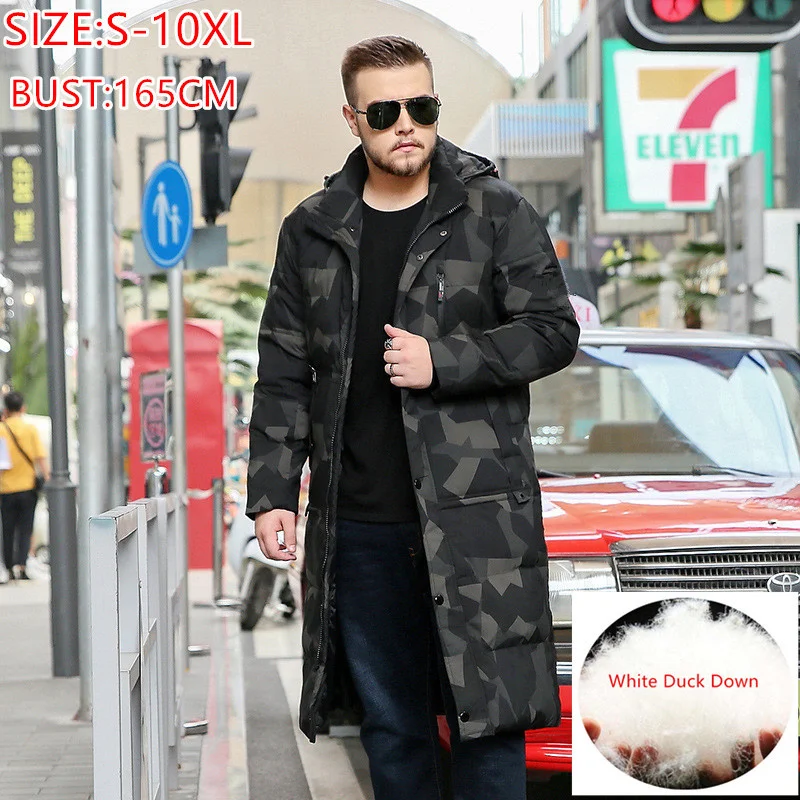 

Winter Men Parkas 10XL 9XL 8XL PLus Size Extra Long White Duck Down Coldproof Camouflage Thicken Coat Hoodie Warm Male Clothes