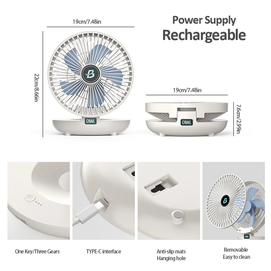 2024 Best Sellers 2IN1 Folding Desktop Fan Portable Air Conditioner Wall Mounted Fan Rechargeable With 3 Gears for Home Office 6