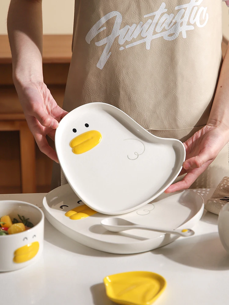 Японская керамическая посуда в мультяшном стиле милая тарелка с большим ртом
