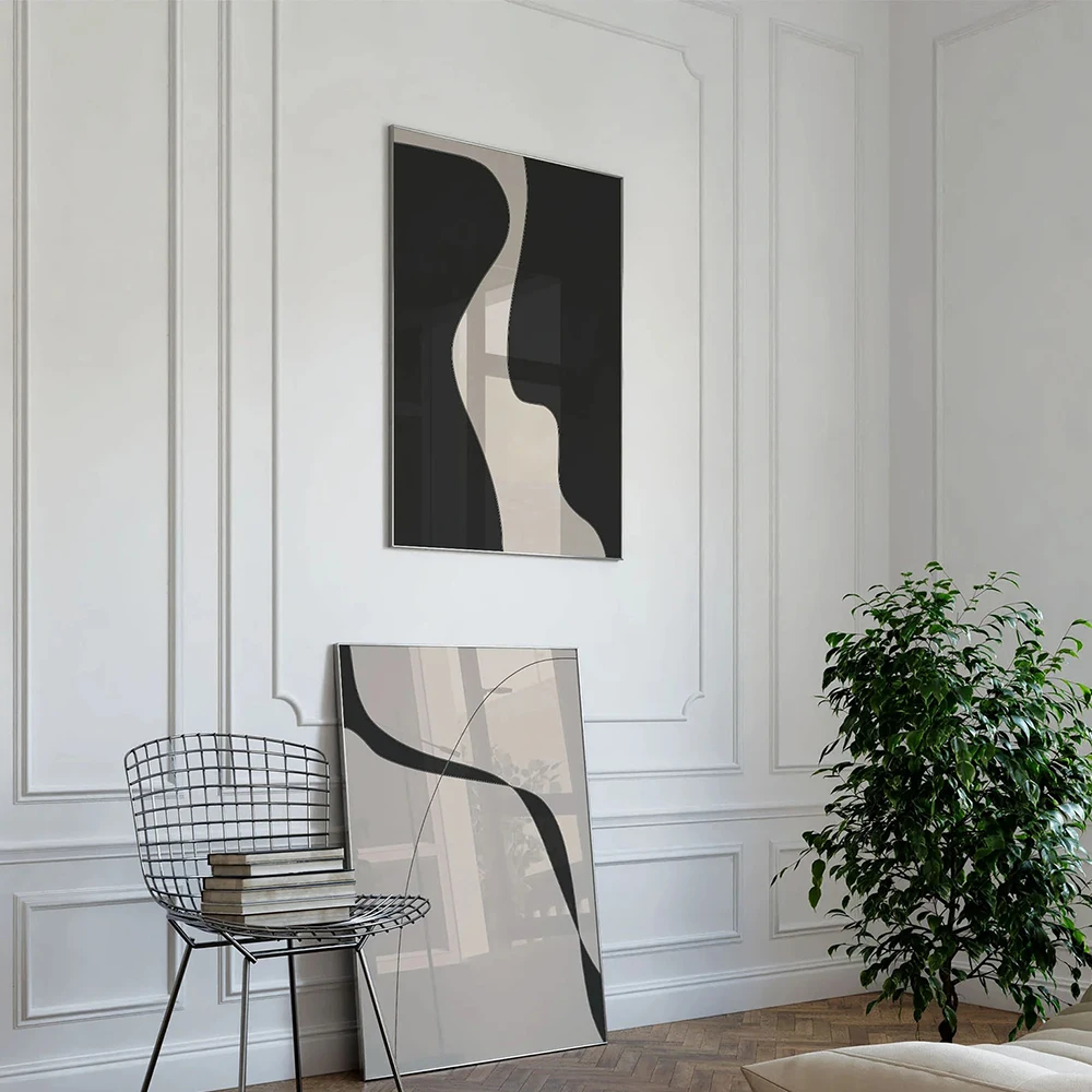 Stampa artistica minimalista astratta Disegno a tratteggio Poster Beige e nero Pittura su tela Immagine moderna della parete Decorazione del soggiorno - immagine 3