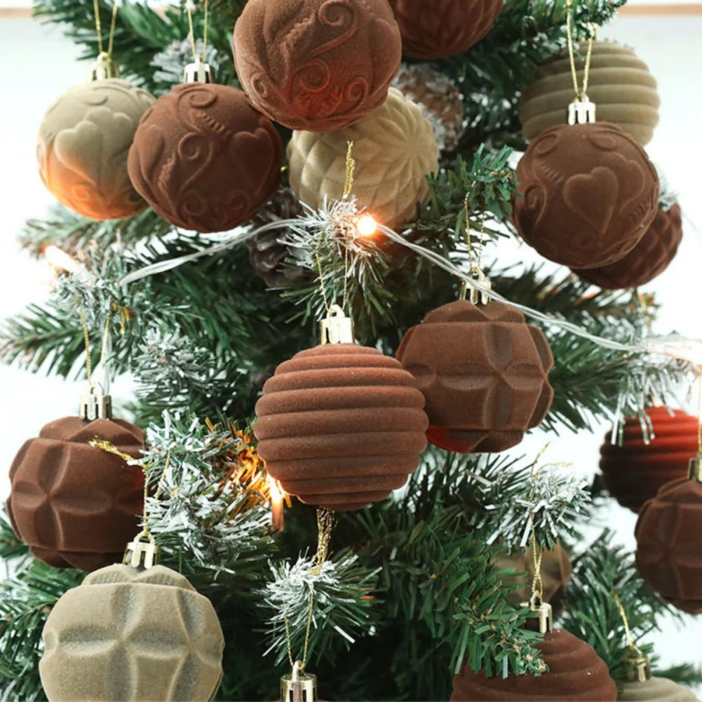 Velvet Christmas Ornaments 12ct Green and Brown Small Velvet Ball Ornaments 2.3 Inch for Christmas Tree Hanging Decorations 1
