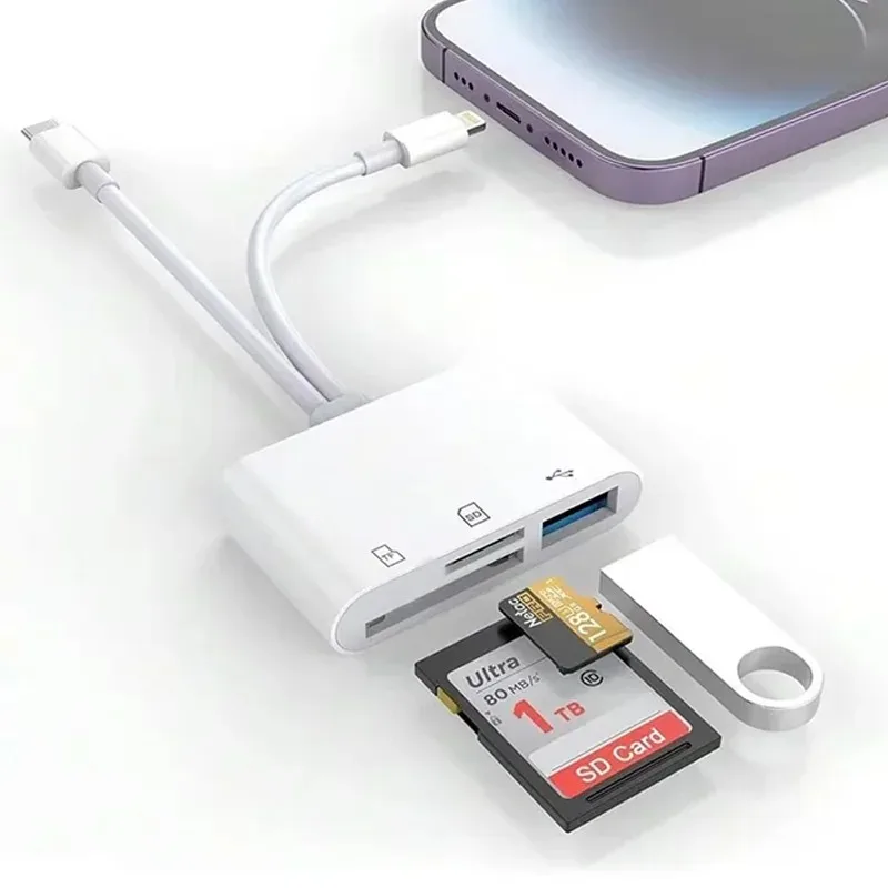 2-in-1 라이트닝 및 타입-C SD/TF 카드 리더 어댑터(USB 포트 포함) 아이폰 아이패드 맥북 안드로이드 카메라용 빠른 전송 기능 일상 사용
