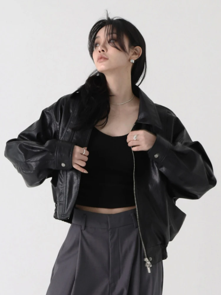 女性用ジッパー付きレザーバイカージャケット,ヴィンテージ