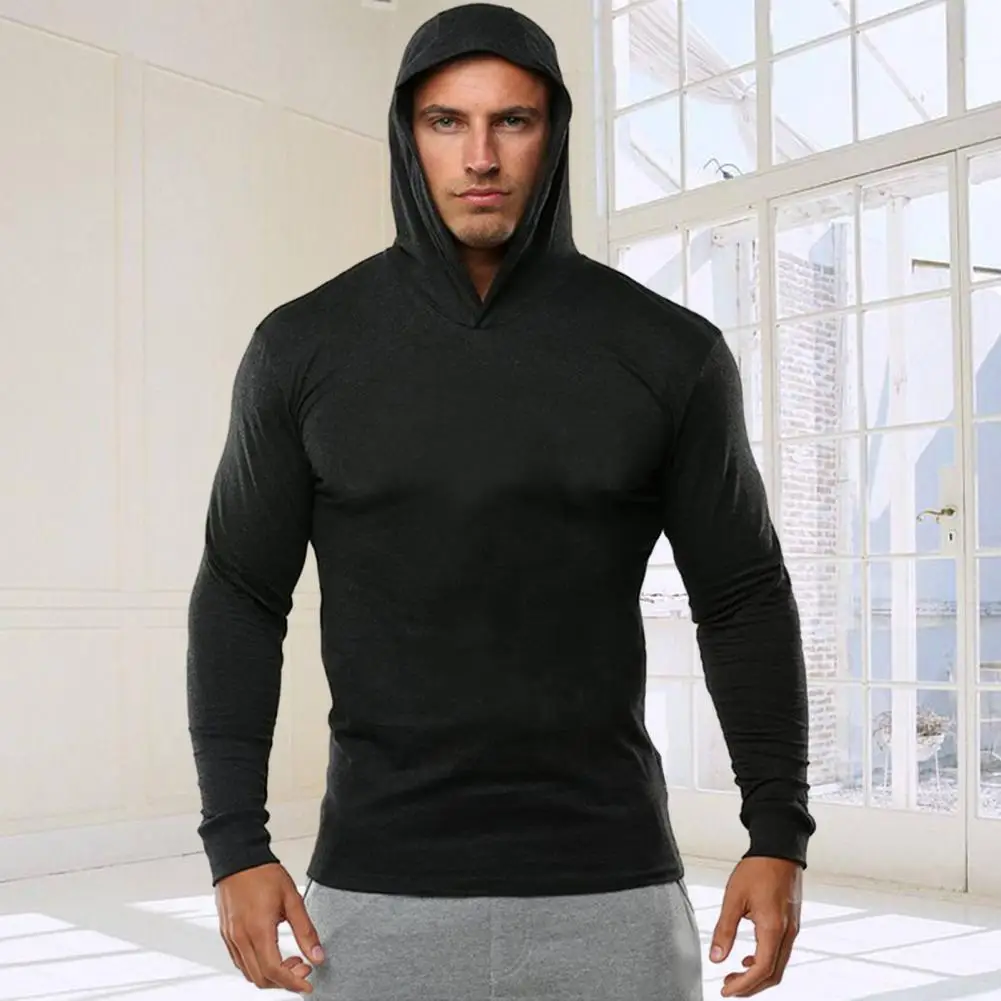 Summer Thin Long Sleeve Hooded European Size Men's Fitness Sports Leisure Running Training GYM Cotton Sweater New