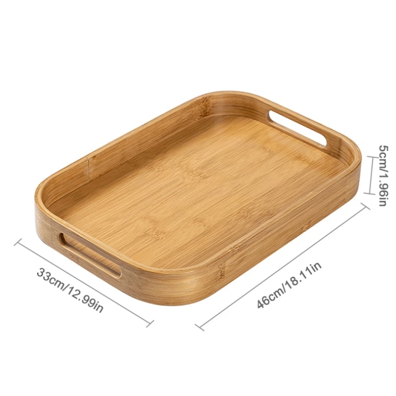 Rectangular Bamboo Wooden Tea Tray Solid Wood Serving Tray With Handle